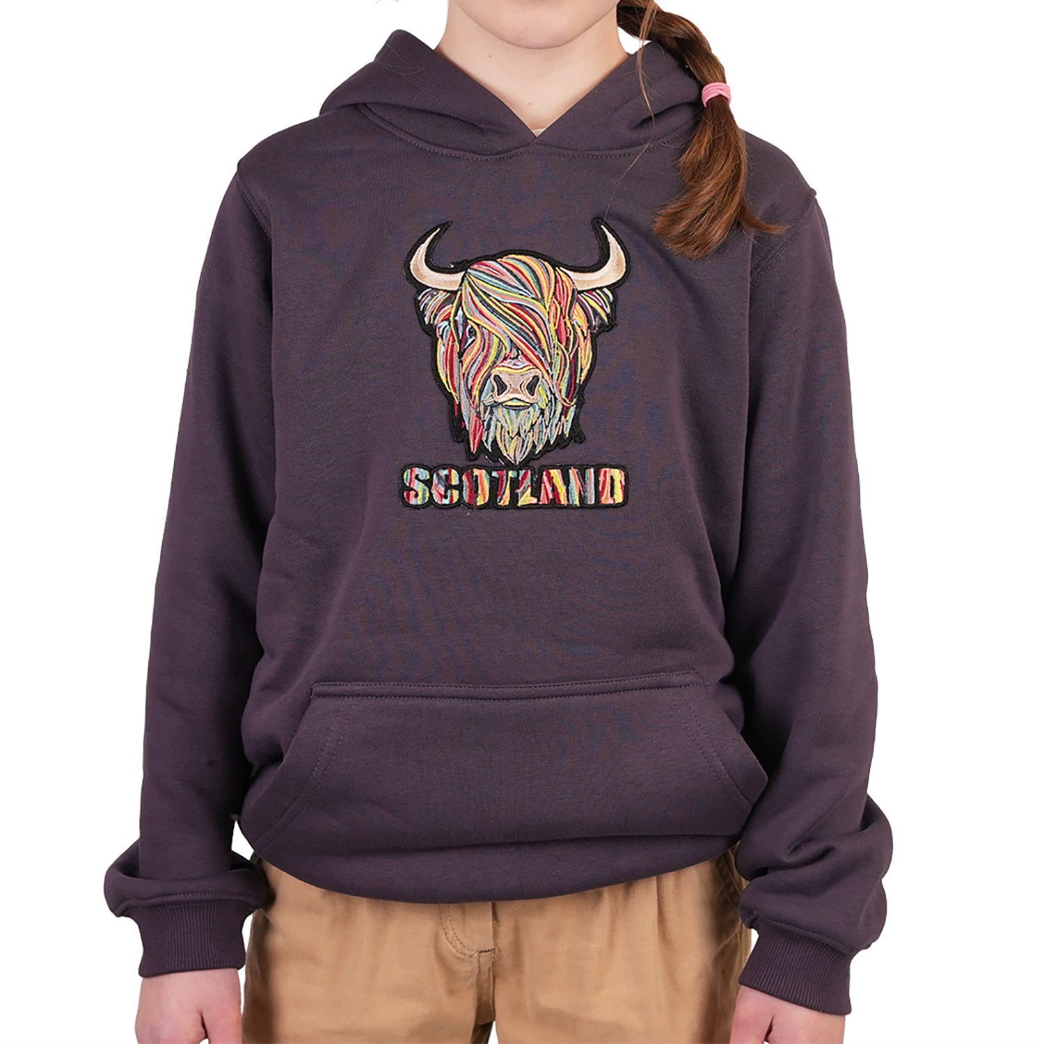 Kids Scotland Highland Cow Hoodie – Purple Children’s Hooded Sweatshirt