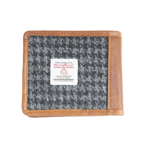 Mens Ht Leather Wallet Black And Grey Houndstooth / Tan