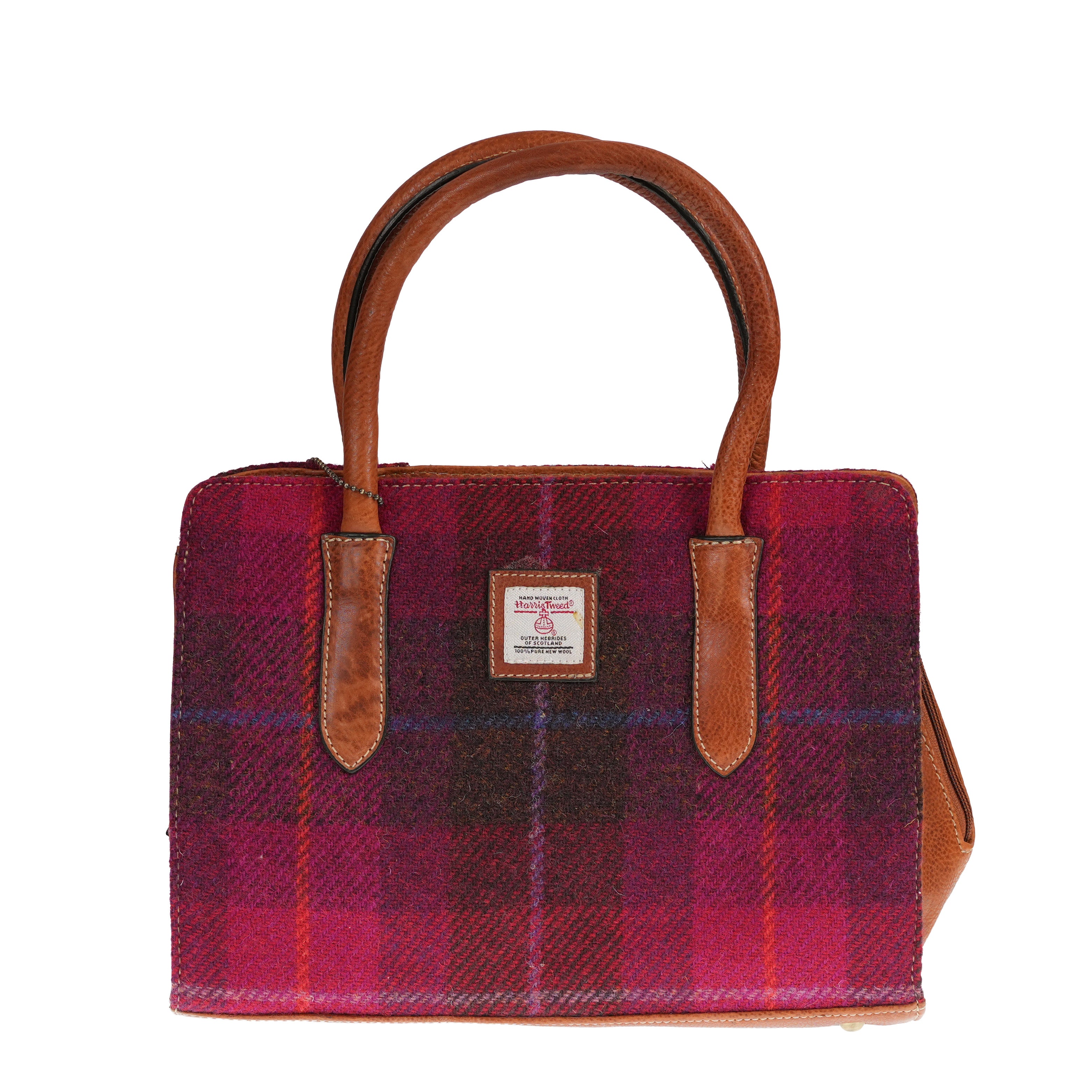 Ladies Ht Leather Hand Bag Cerise Check / Tan