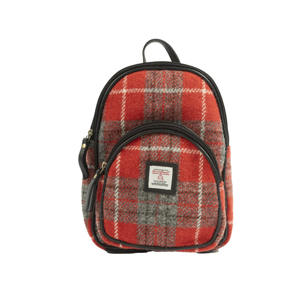 Ladies Ht Leather Zipped Backpack Red Check / Black