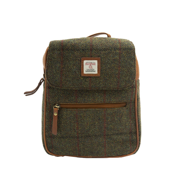 Ladies Ht Leather Foldover Backpack Dark Green Check / Tan