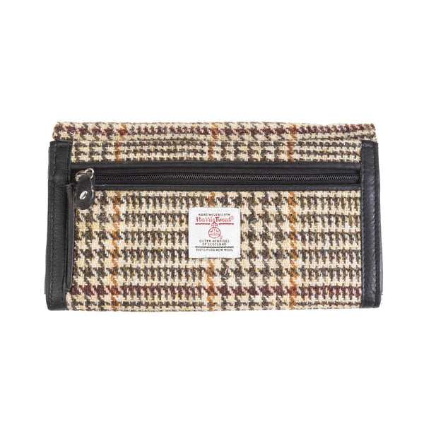 Ladies Ht Leather Long Purse Tan & Brown Dogtooth / Black