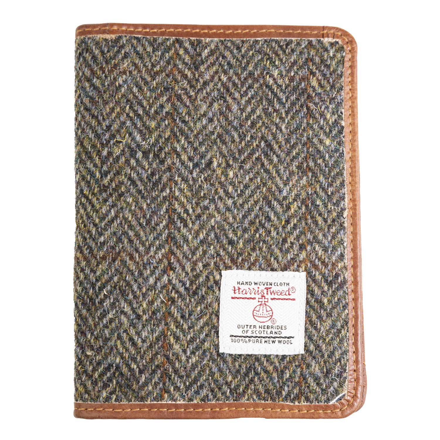 Harris Tweed Leather Passport Cover Brown Herringbone / Tan