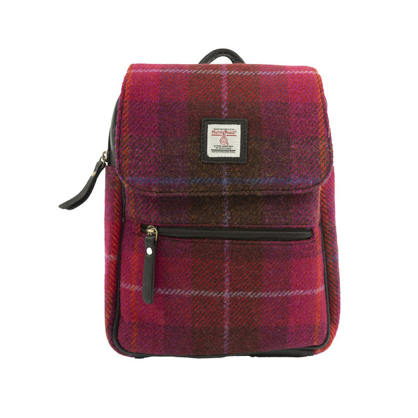 Ladies Ht Leather Foldover Backpack Cerise Check / Black