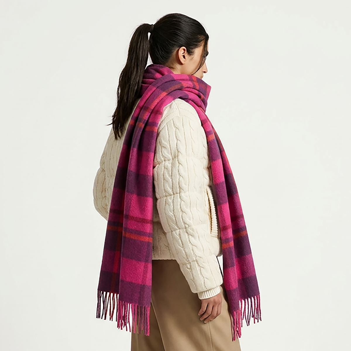 Heritage of Scotland 100% Lambswool Wide Scarf Soft Unisex Winter Wrap - Tartan & Check Designs - Medieval Check - Cyclamen Pink and Eminence