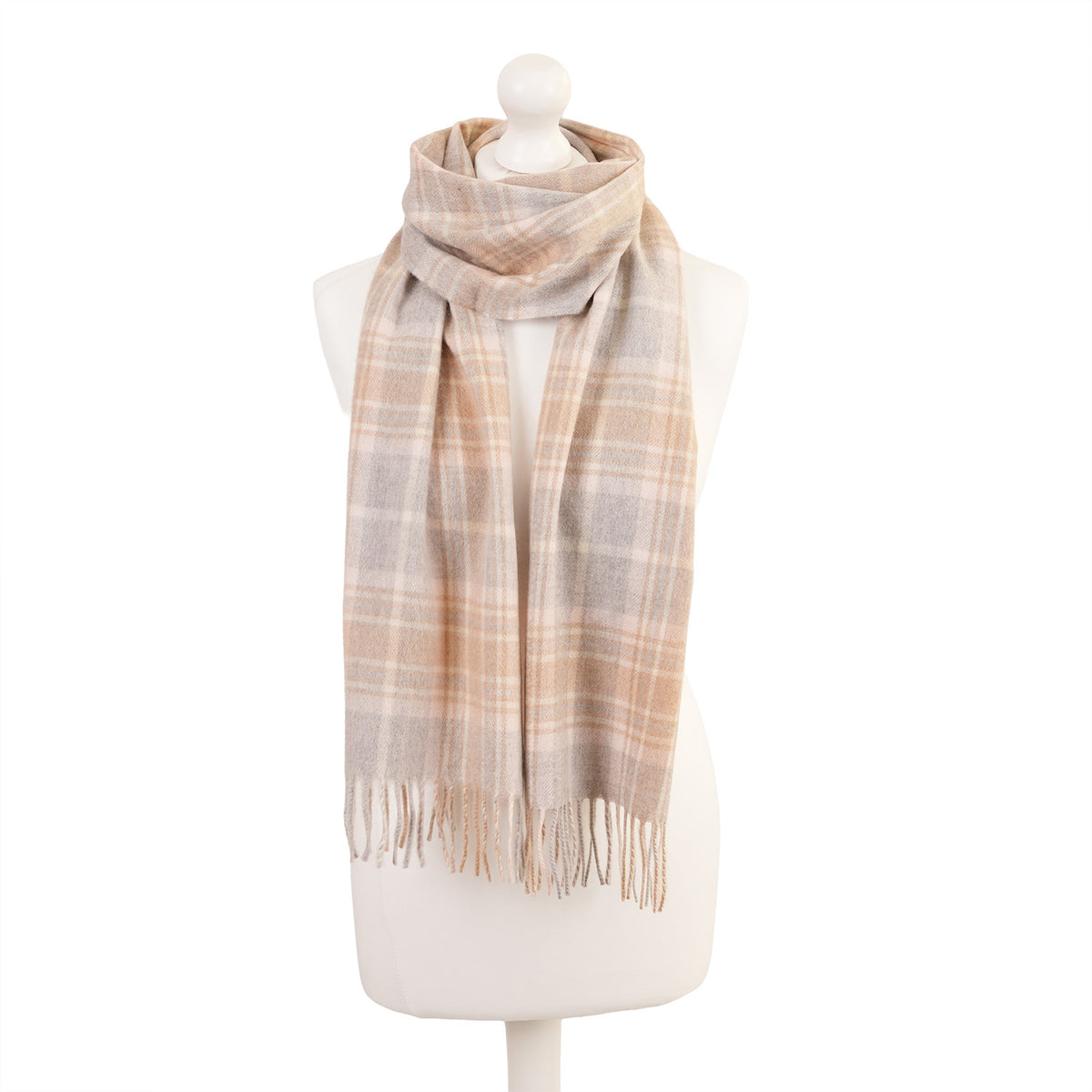 Balmoral 100% Cashmere Woven Scarf Tartan and Checks - Made in Scotland - MACKELLAR PINK