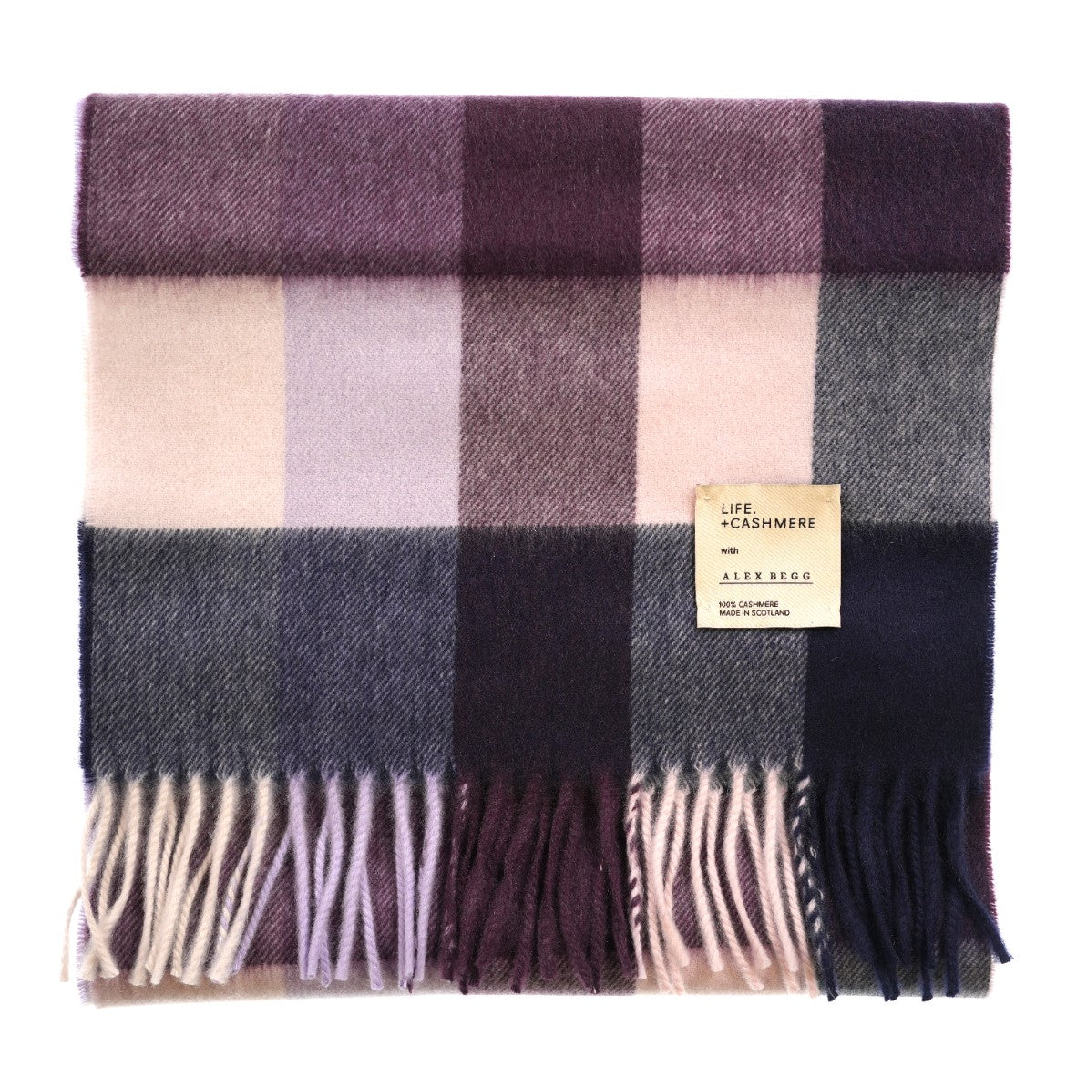 Balmoral 100% Cashmere Woven Scarf Tartan and Checks - Made in Scotland - BLOCK CHECK PINK