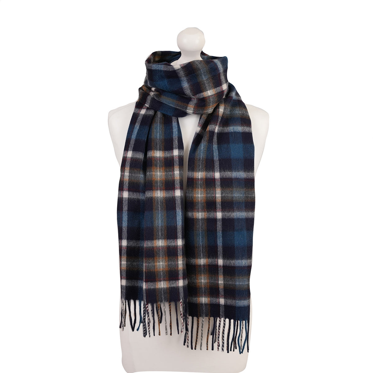 Balmoral 100% Cashmere Woven Scarf Tartan and Checks - Made in Scotland - REGULAR BRUCE NAVY