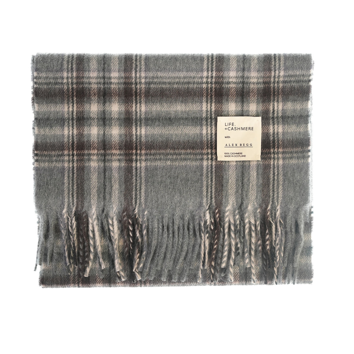 Balmoral 100% Cashmere Woven Scarf Tartan and Checks - Made in Scotland - GREY LILAC