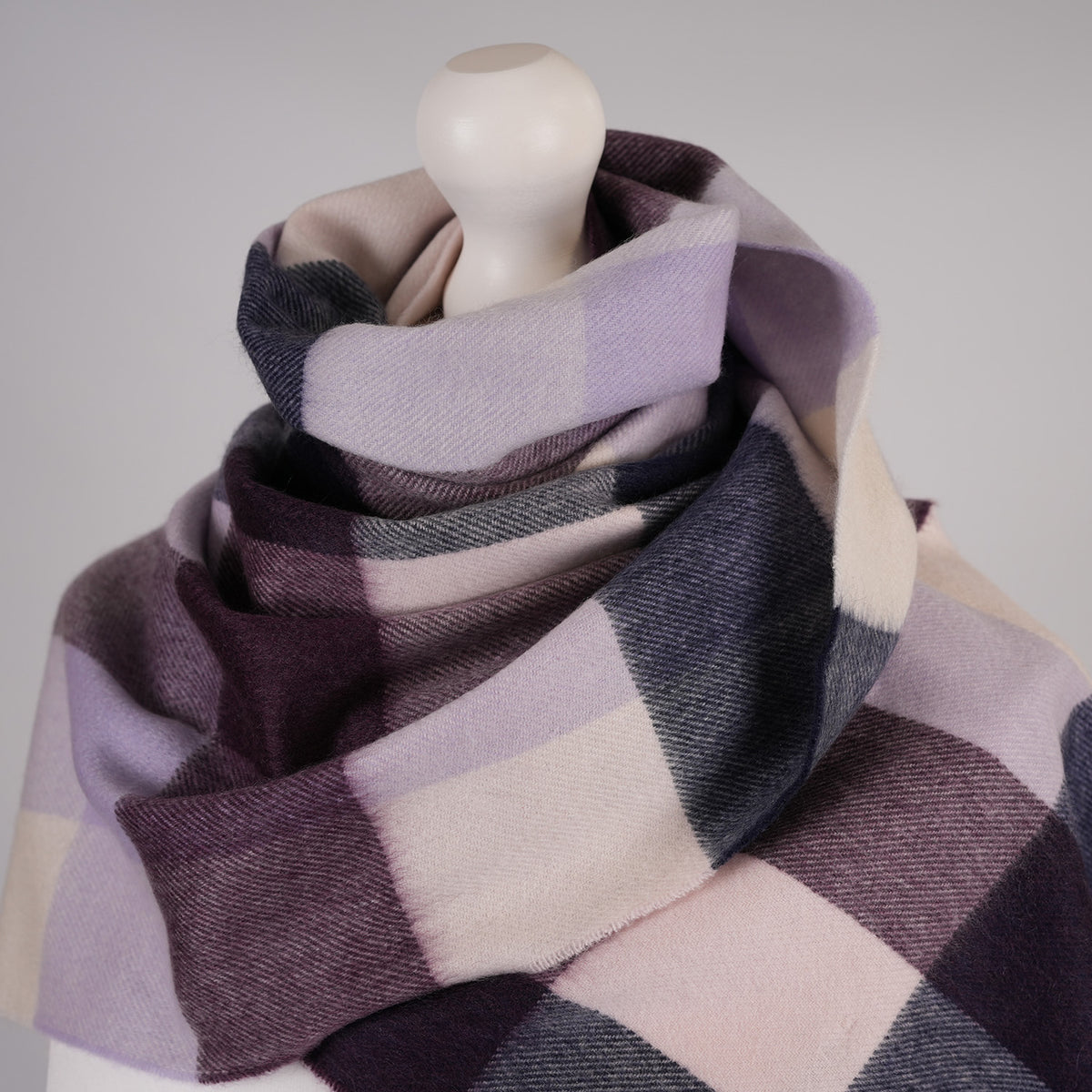 Balmoral 100% Cashmere Woven Scarf Tartan and Checks - Made in Scotland - BLOCK CHECK PINK