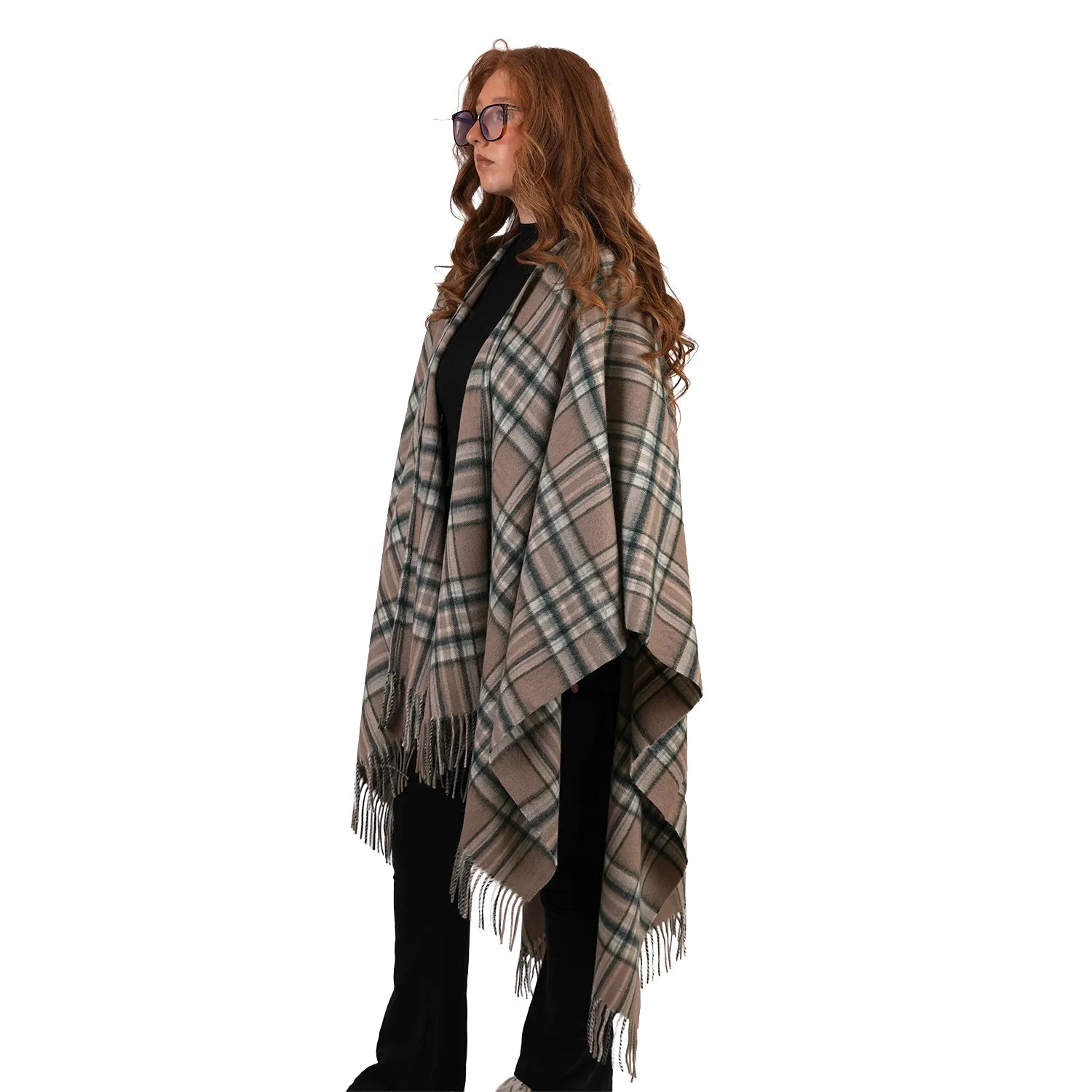 Edinburgh Lambswool Long Tartan Cape Royal Stewart Vintage Pink