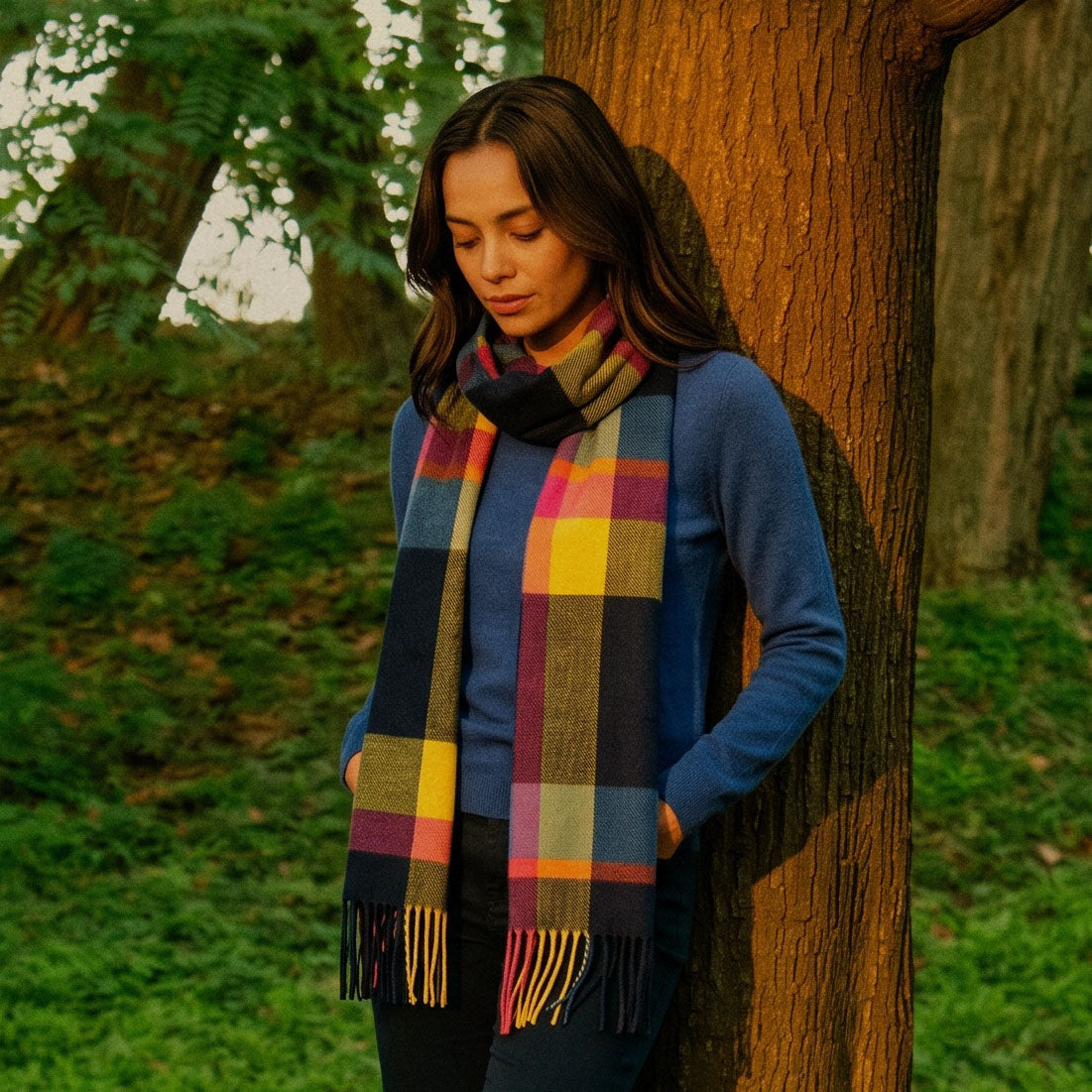 Tartan Weaving Mill 100% Pure Cashmere Scarf – Made in Scotland - MIDDLETON CHECK FESTIVAL FUCHSIA