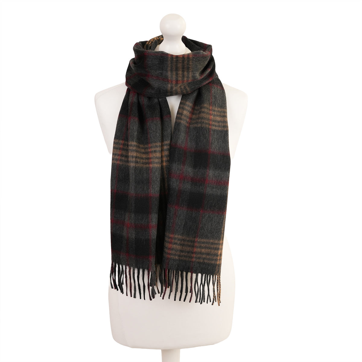 Balmoral 100% Cashmere Woven Scarf Tartan and Checks - Made in Scotland - FINE CHECK GREY