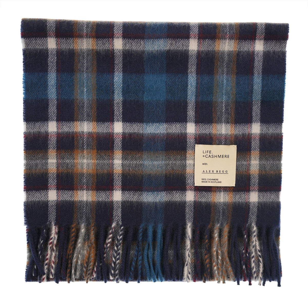 Balmoral 100% Cashmere Woven Scarf Tartan and Checks - Made in Scotland - REGULAR BRUCE NAVY