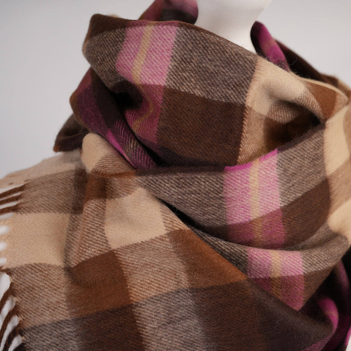 Balmoral 100% Cashmere Woven Scarf Tartan and Checks - Made in Scotland - BROOKE PINK