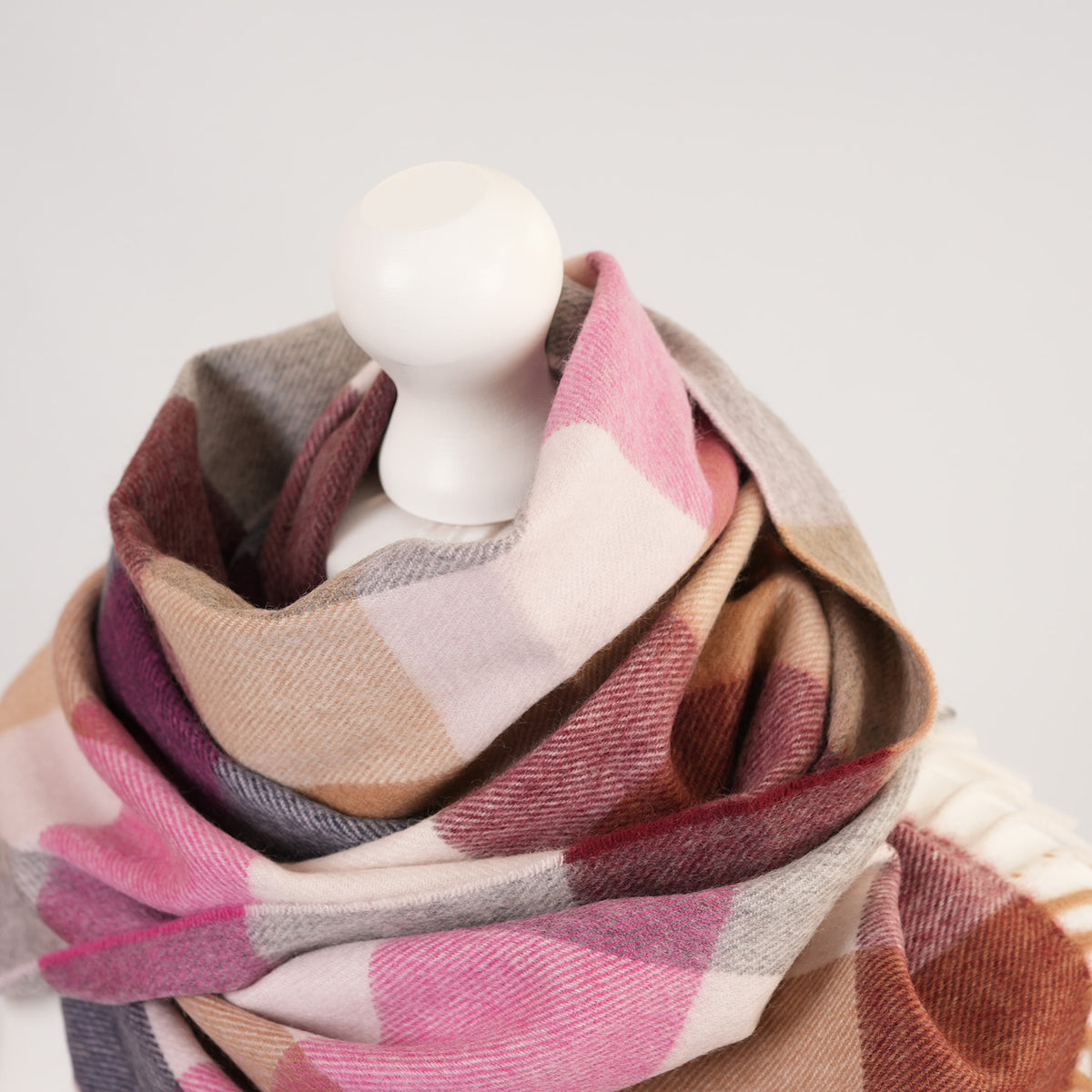 Balmoral 100% Cashmere Woven Scarf Tartan and Checks - Made in Scotland - BLOCK CHECK NEW PINK