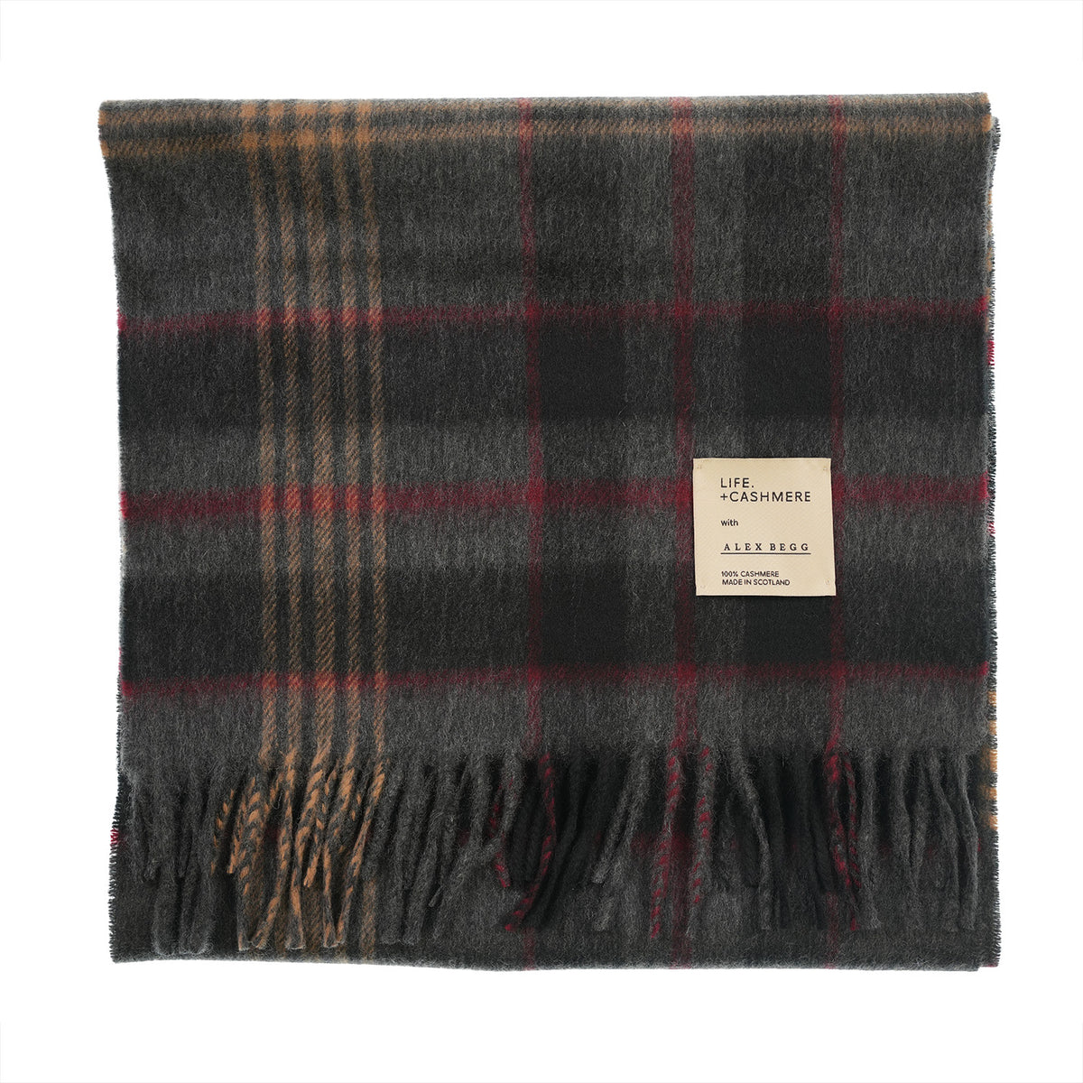 Balmoral 100% Cashmere Woven Scarf Tartan and Checks - Made in Scotland - FINE CHECK GREY