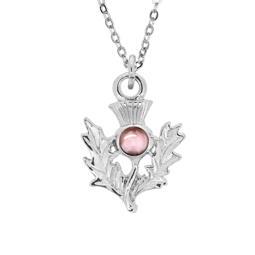 Art Pewter Scottish Thistle Birthstone Pendant - Silver Plated Pewter - Made in Scotland - June (Light Amethyst)