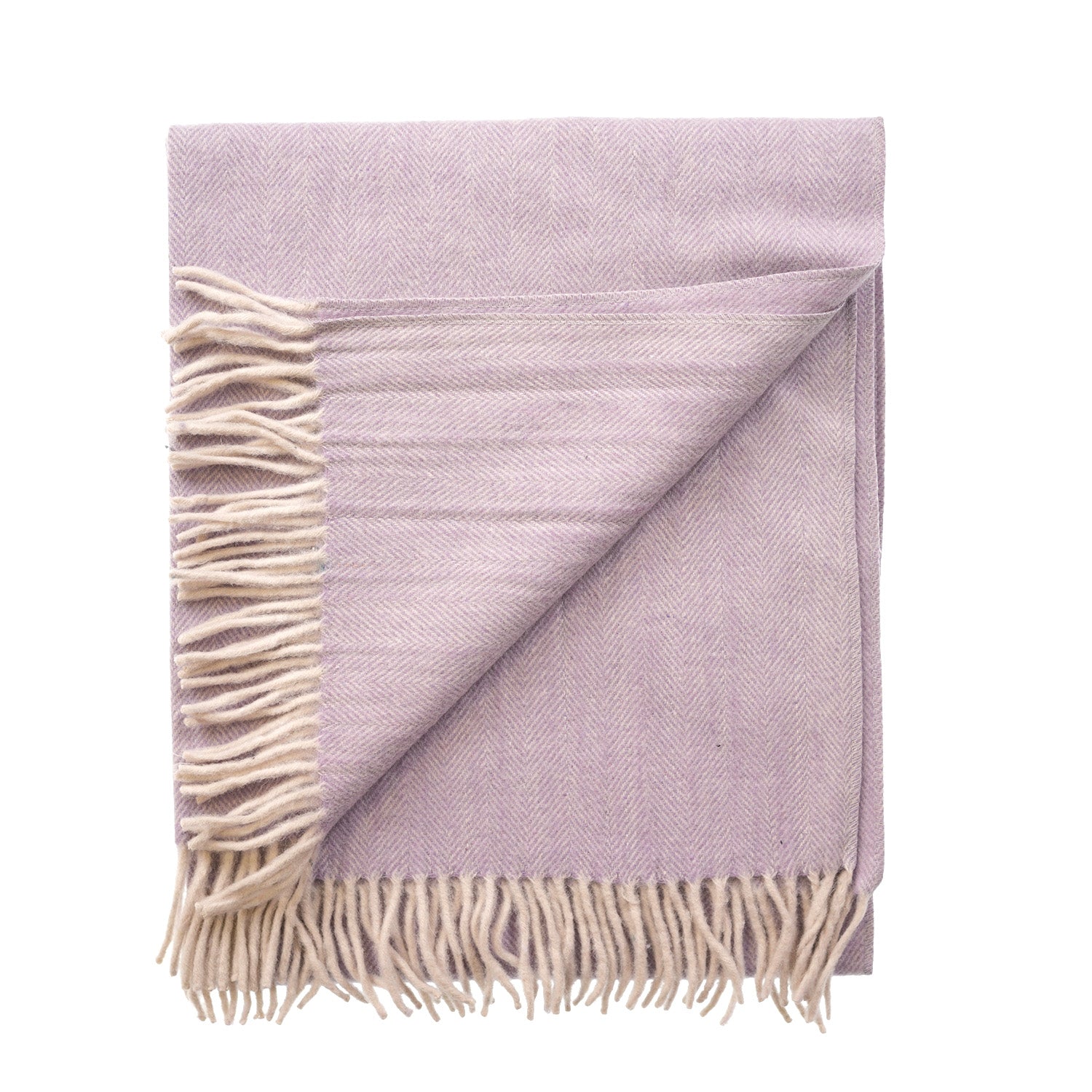 Recycled Wool Herringbone Knee Blanket – Pastel Fringed Throw - HEATHER