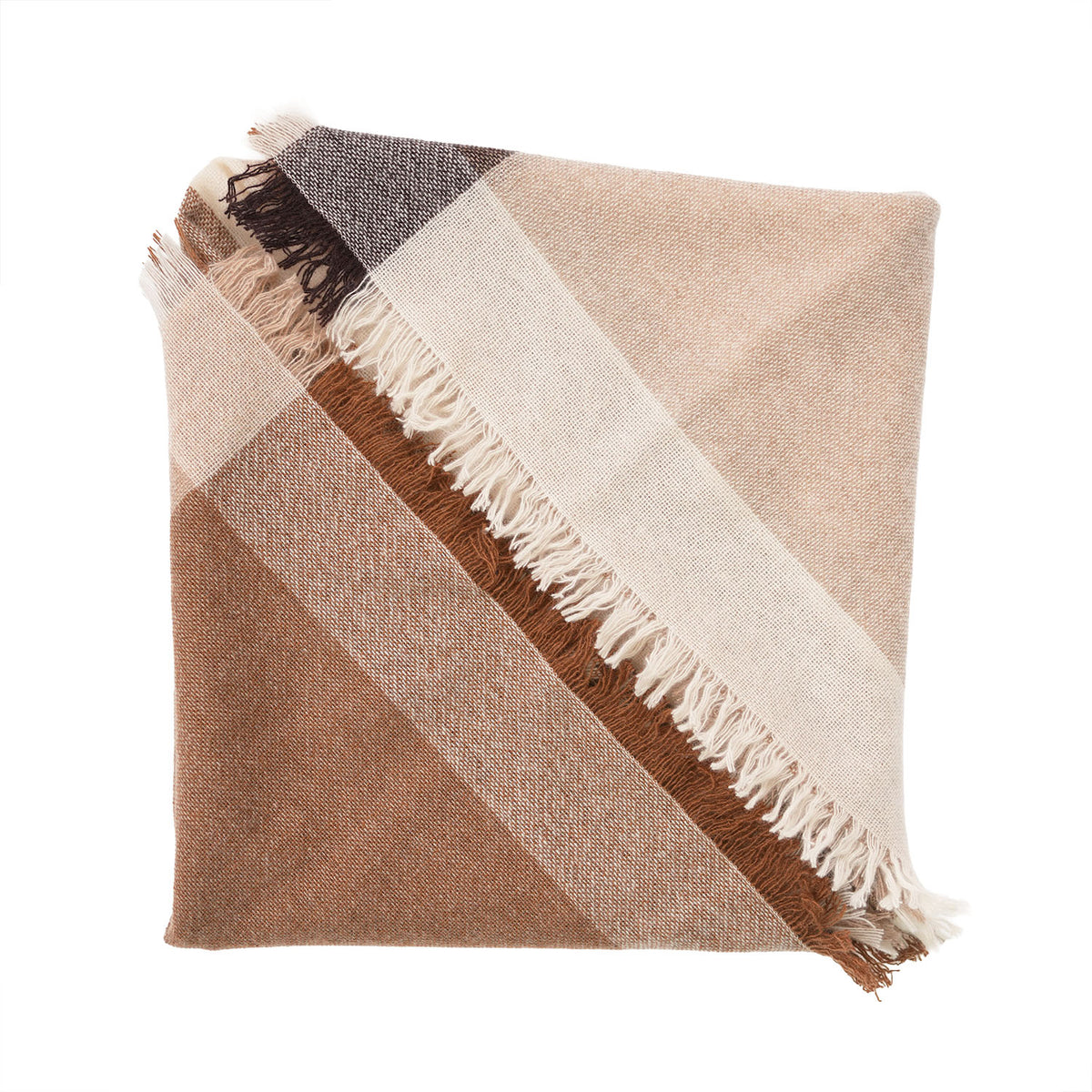 Earthy Block 100% Cashmere Square Scarf - NATURAL