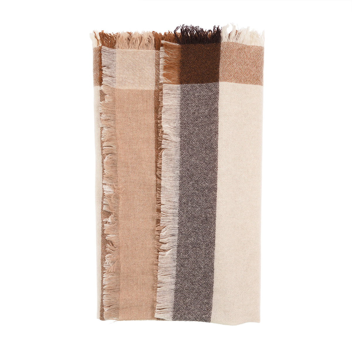 Earthy Block 100% Cashmere Square Scarf - NATURAL