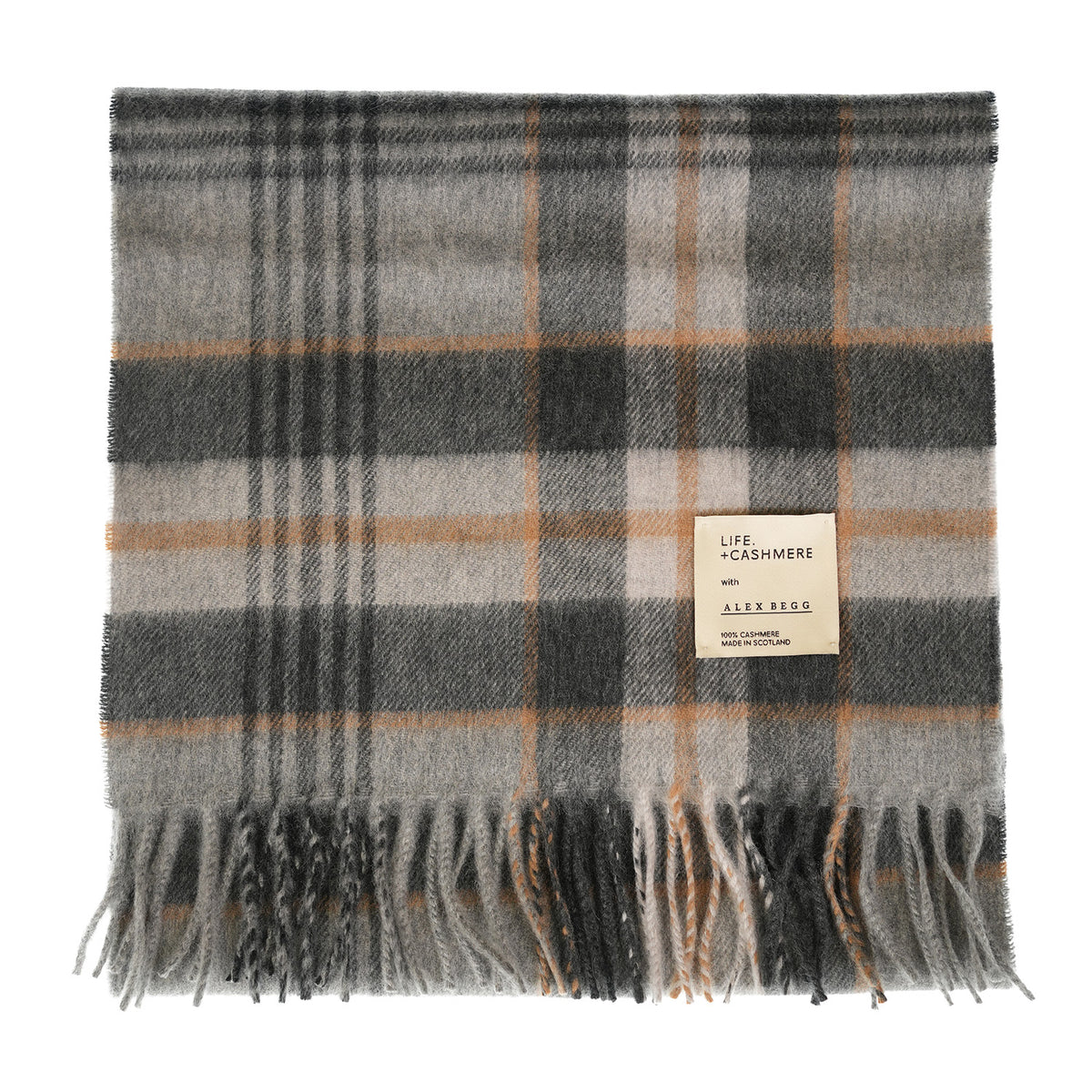 Balmoral 100% Cashmere Woven Scarf Tartan and Checks - Made in Scotland - MORAY CHECK GREY