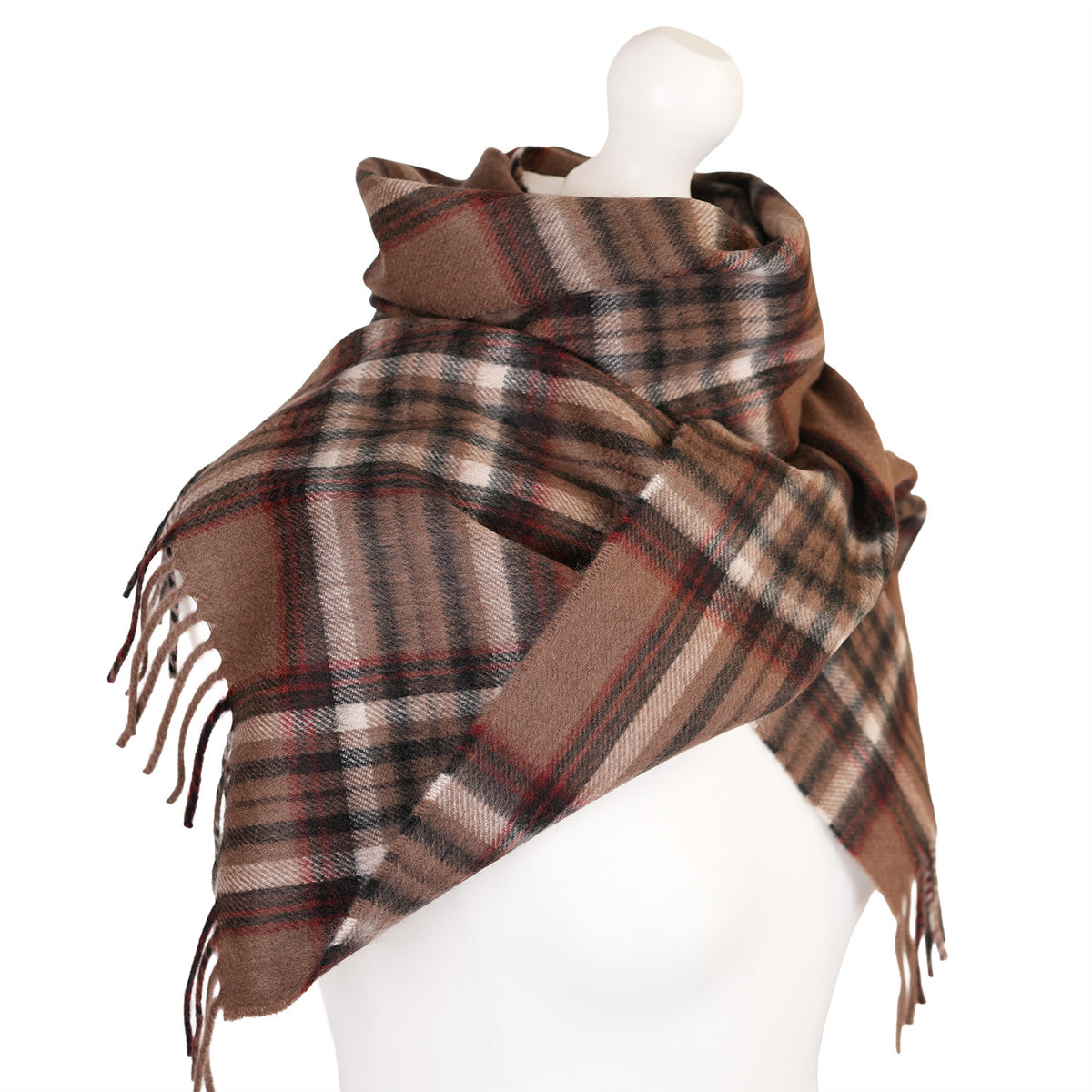 Balmoral 100% Cashmere Woven Scarf Tartan and Checks - Made in Scotland - MINK OYSTER