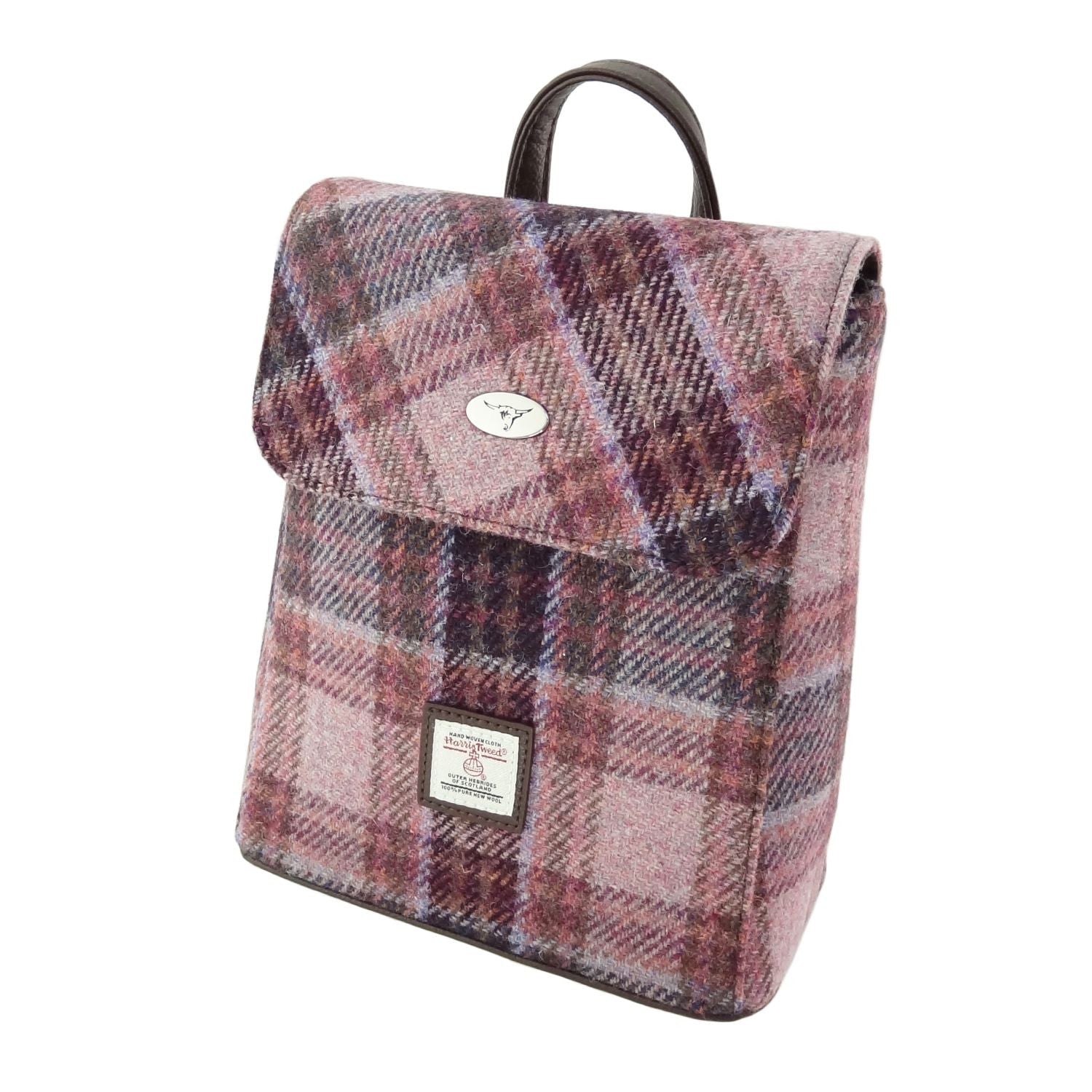 Harris Tweed Tummel Mini Backpack - Small Backpack with Phone Pocket - Pink/Burgundy Check (COL154)