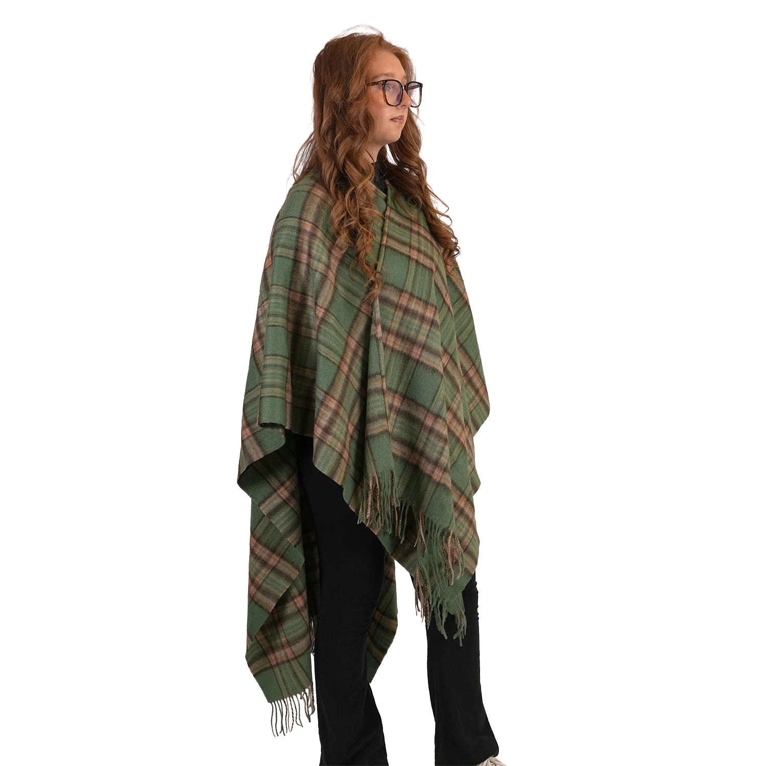 Edinburgh Lambswool Long Tartan Cape Royal Stewart Vintage Green