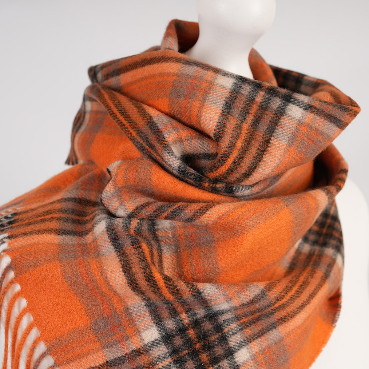 Edinburgh Cashmere Premium Lightweight Scarf - Ultra-Soft Luxury Wrap - STEWART BRIGHT ORANGE