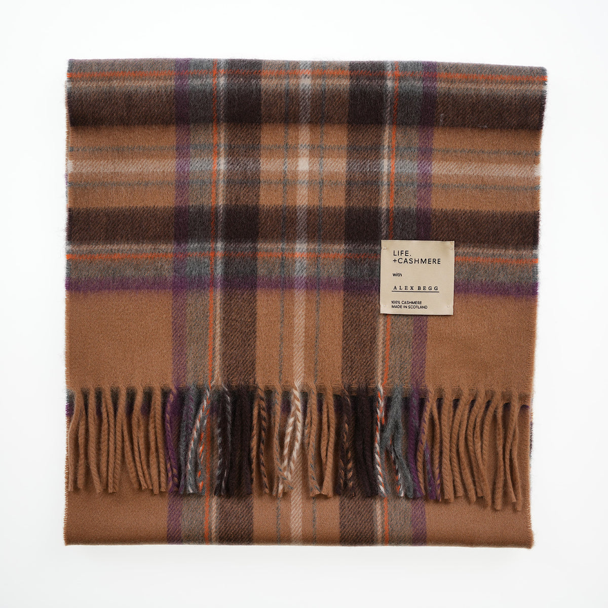 Balmoral 100% Cashmere Woven Scarf Tartan and Checks - Made in Scotland - STEWART CAMEL