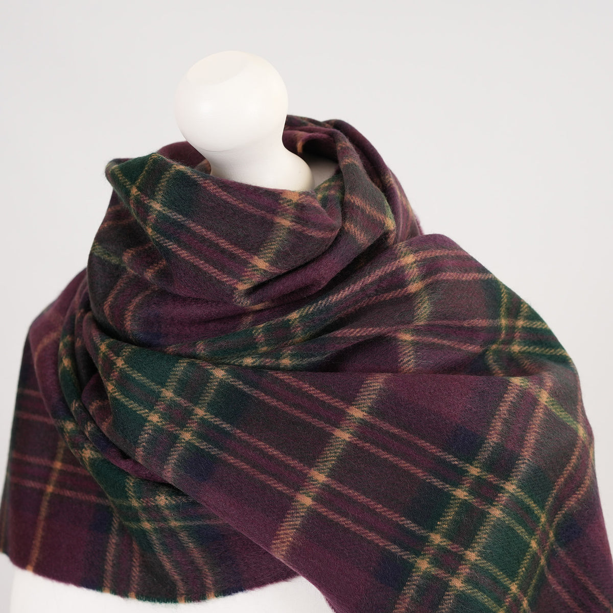 Balmoral 100% Cashmere Woven Scarf Tartan and Checks - Made in Scotland - MACKELLAR PLUM