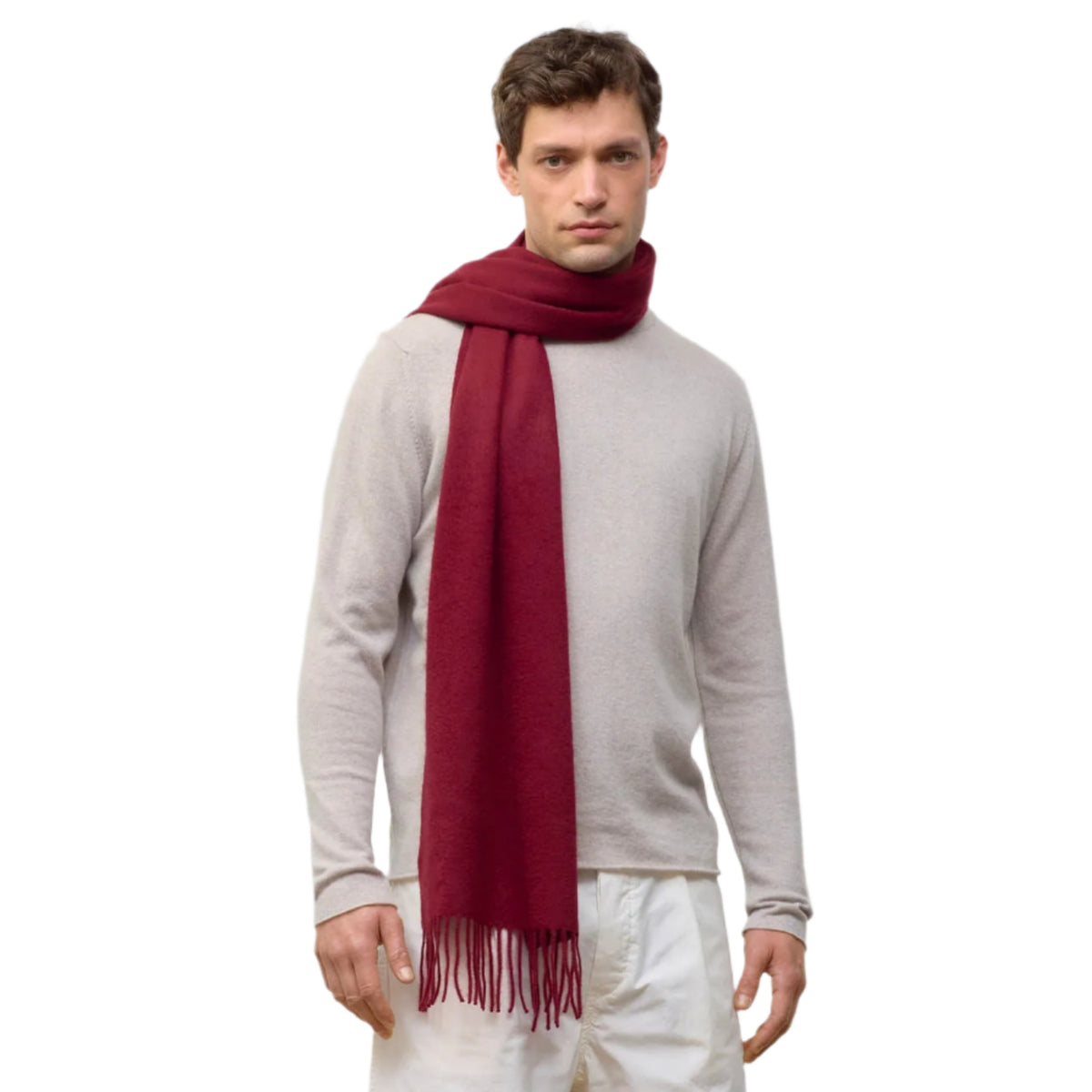 Balmoral 100% Cashmere Woven Scarf Tartan and Checks - Made in Scotland - PLAIN RED