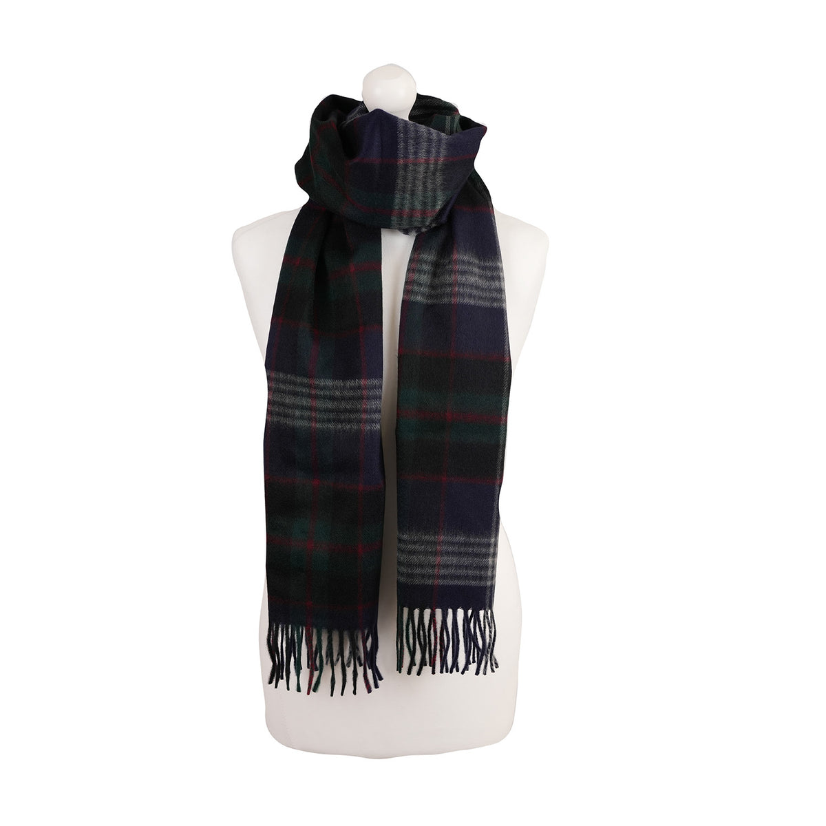 Balmoral 100% Cashmere Woven Scarf Tartan and Checks - Made in Scotland - FINE CHECK NAVY
