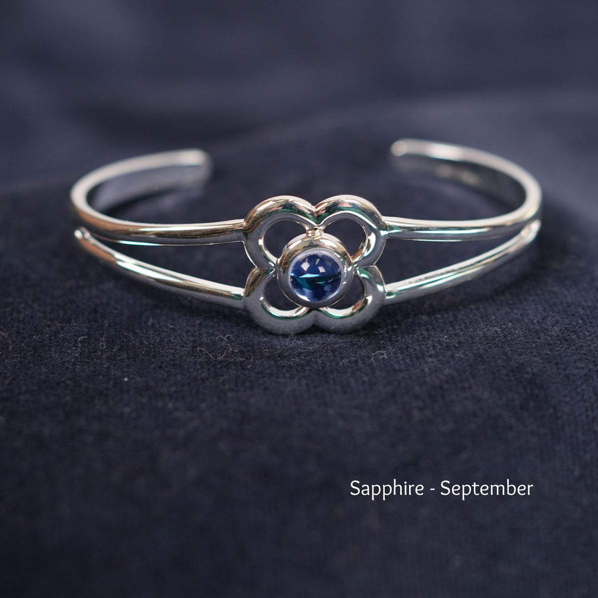 Art Pewter Birthstone Bangle - Silver Plated Pewter - Made in Scotland - September (Sapphire)