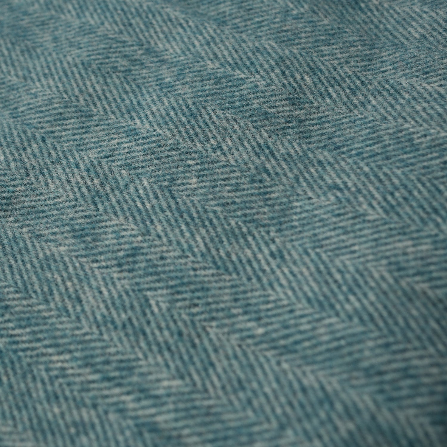 Recycled Wool Herringbone Blanket with Fringe - Soft Warm Throw - TURQUOISE