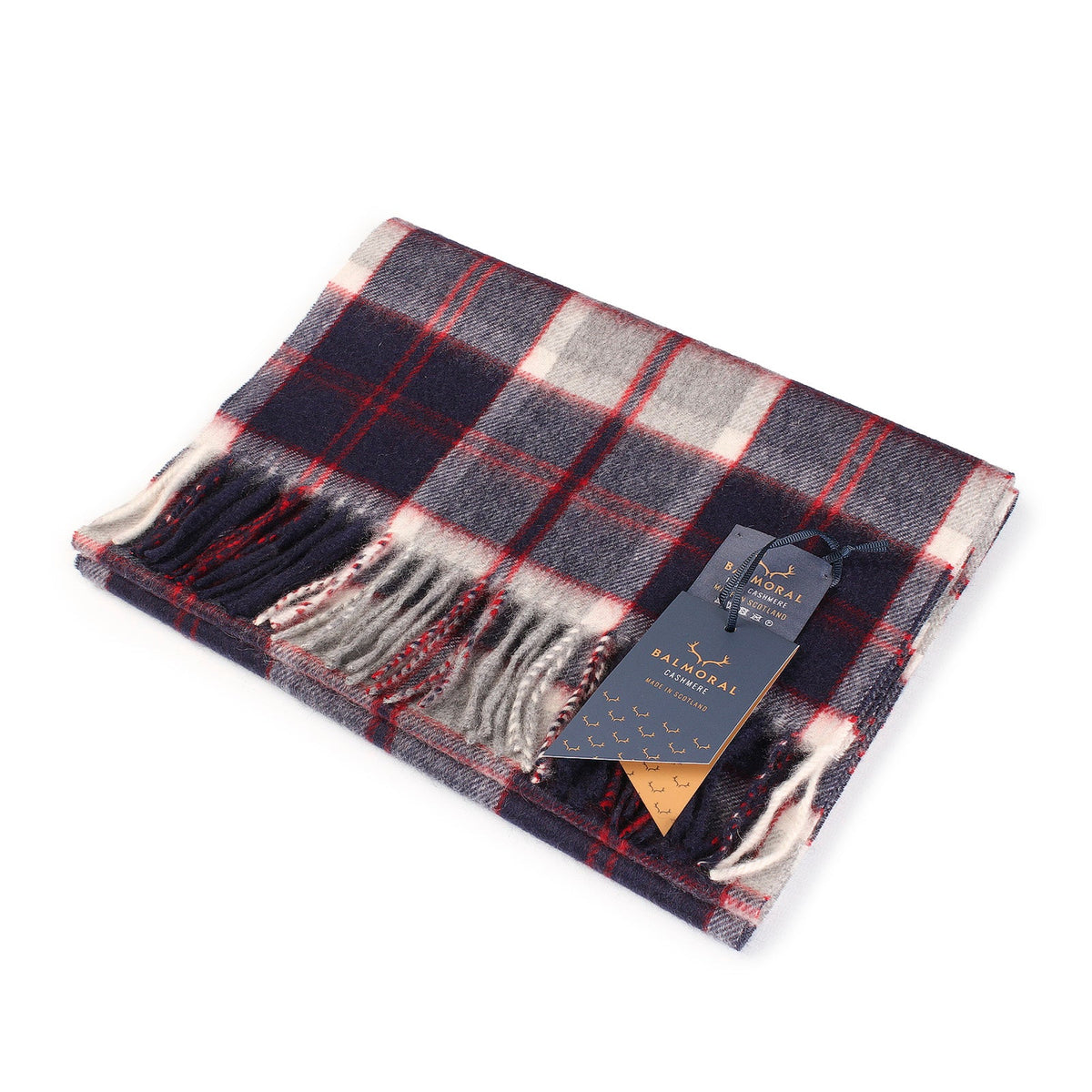 Balmoral 100% Cashmere Woven Scarf Tartan and Checks - Made in Scotland - BANNOCKBANE NAVY