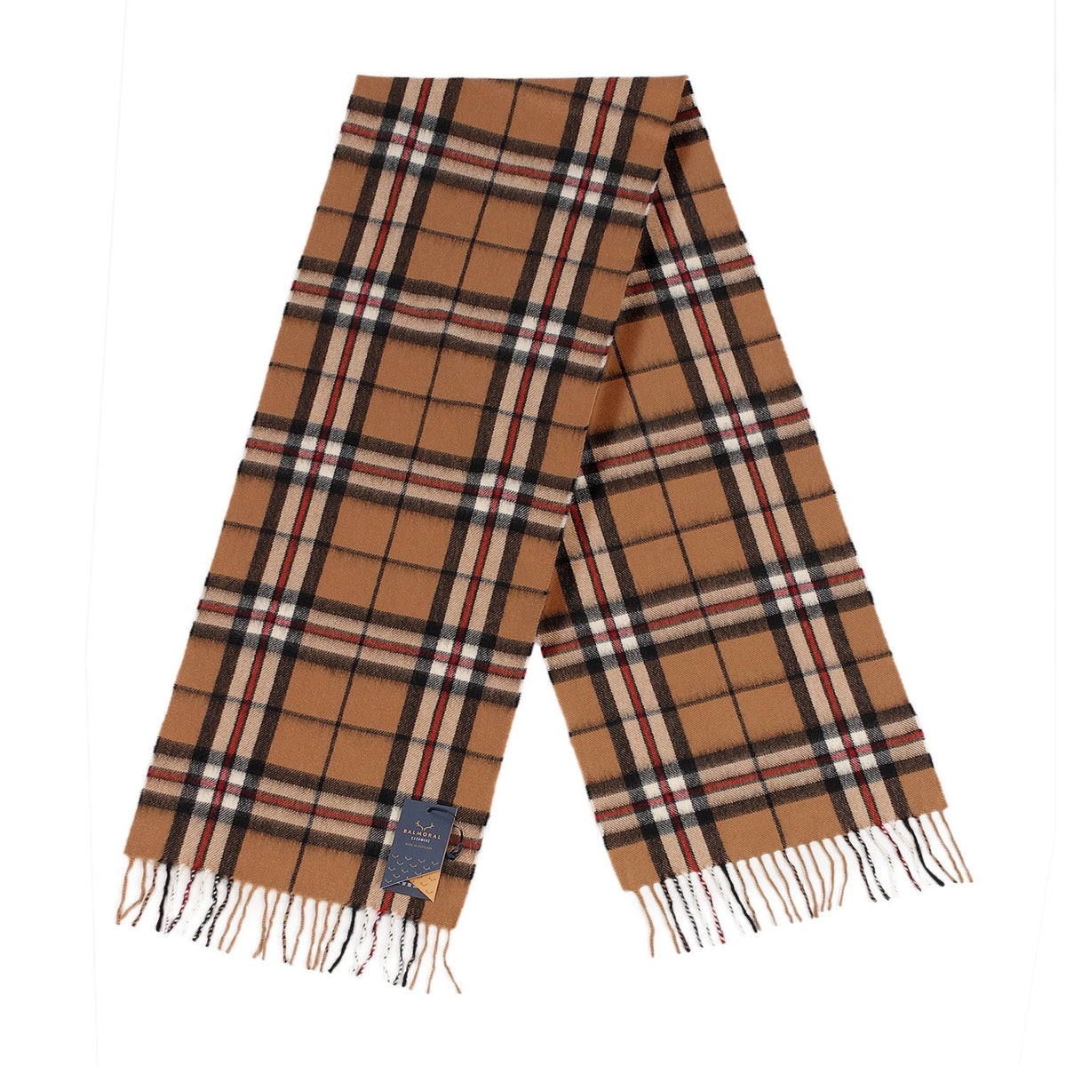 Balmoral 100% Cashmere Woven Scarf Tartan and Checks - Made in Scotland - THOMSON CAMEL