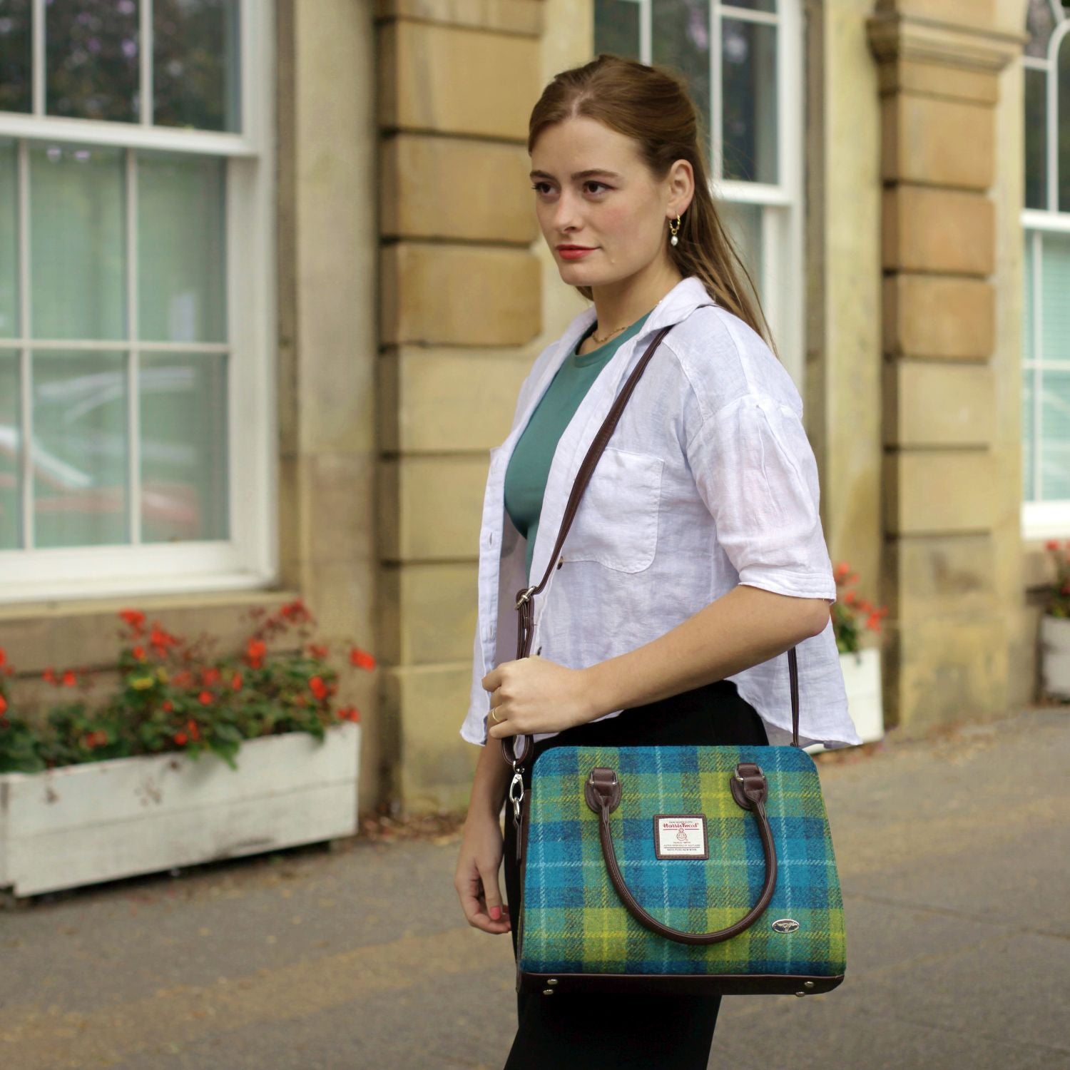 Harris Tweed Findhorn Curved Bottom Handbag - Midi Tote with Adjustable Strap