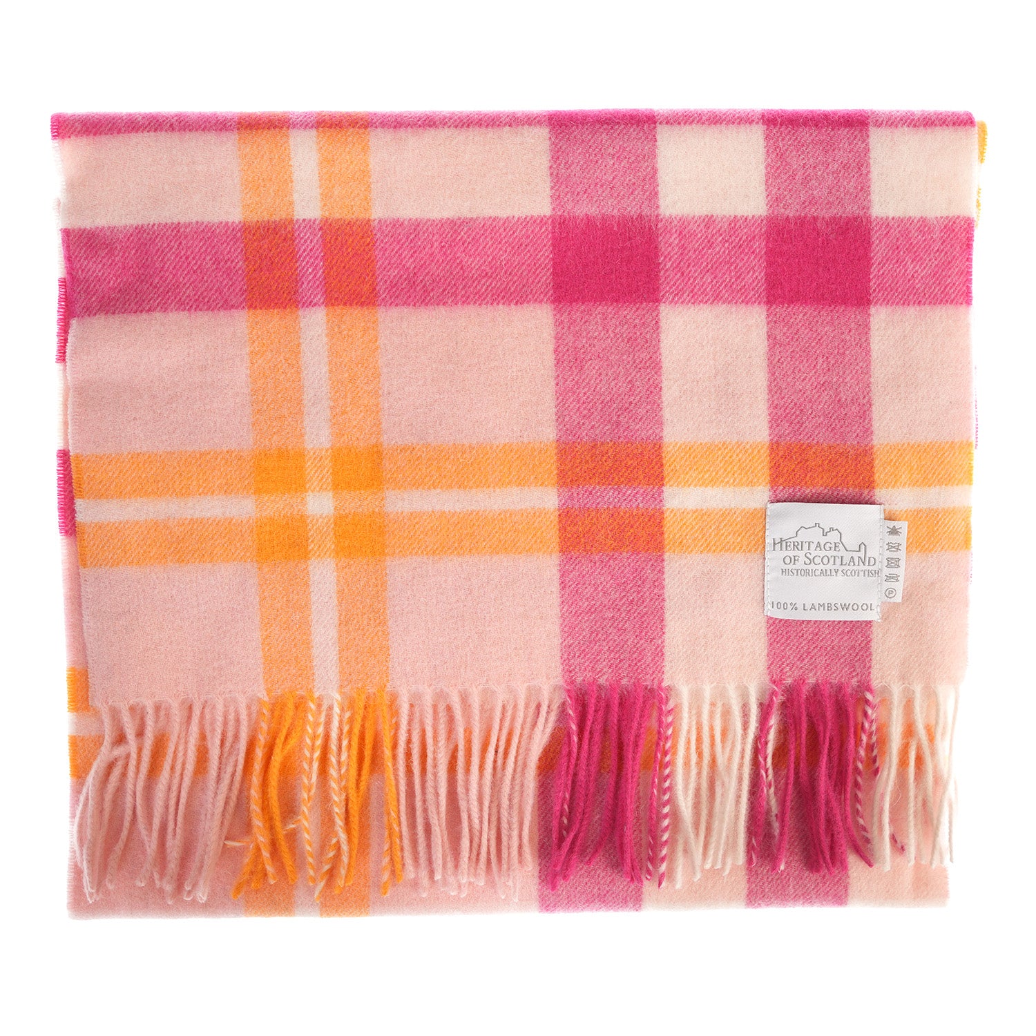 Heritage of Scotland 100% Lambswool Wide Scarf – Scotts Check Pink Mix