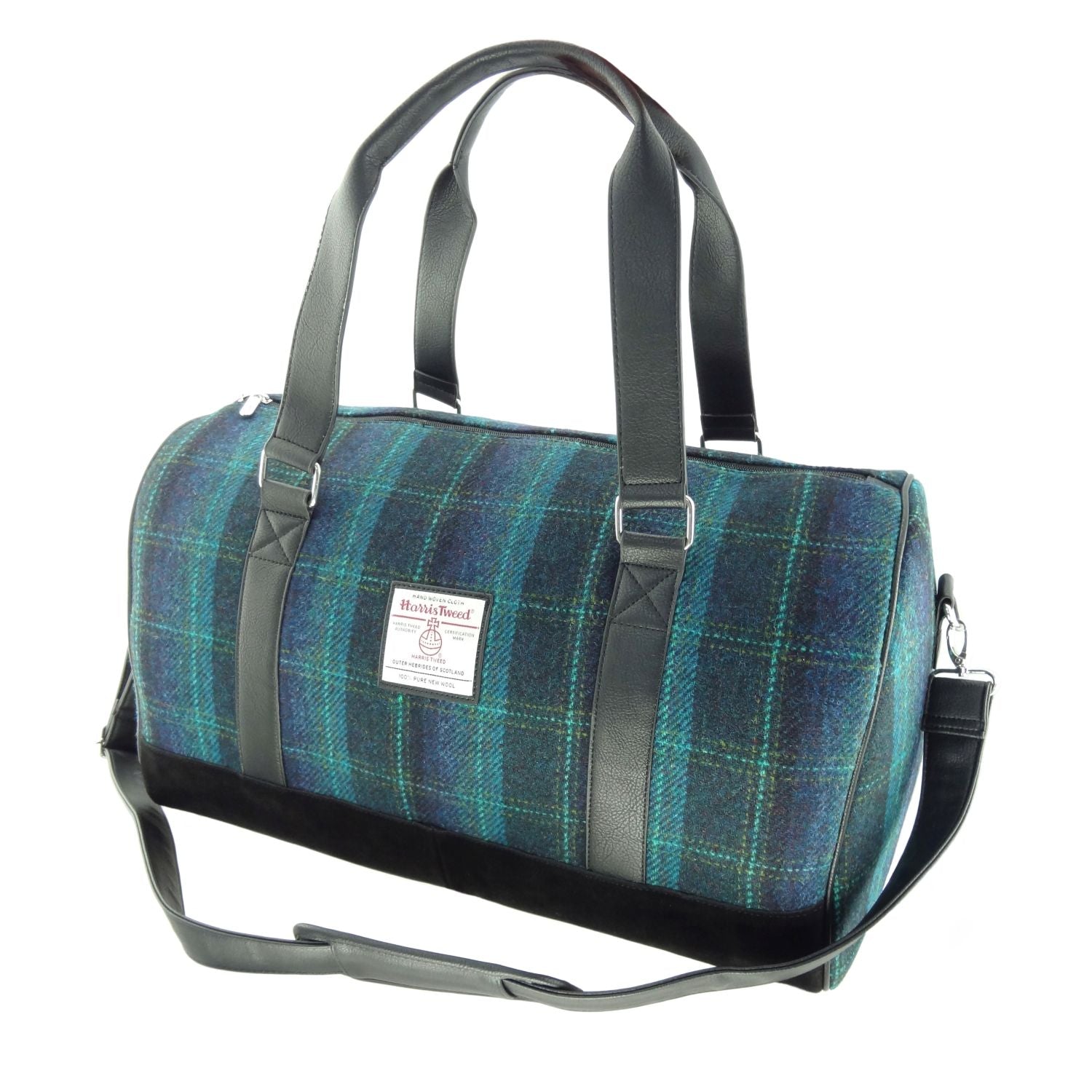 Harris Tweed Clyde Weekend Bag – Spacious Wool Travel Holdall - Blue with Turquoise Overcheck (COL119)