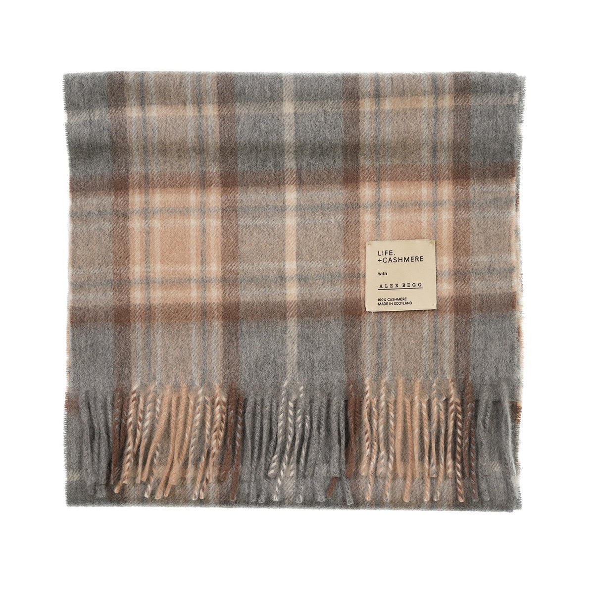 Balmoral 100% Cashmere Woven Scarf Tartan and Checks - Made in Scotland - MACKELLAR NATURAL