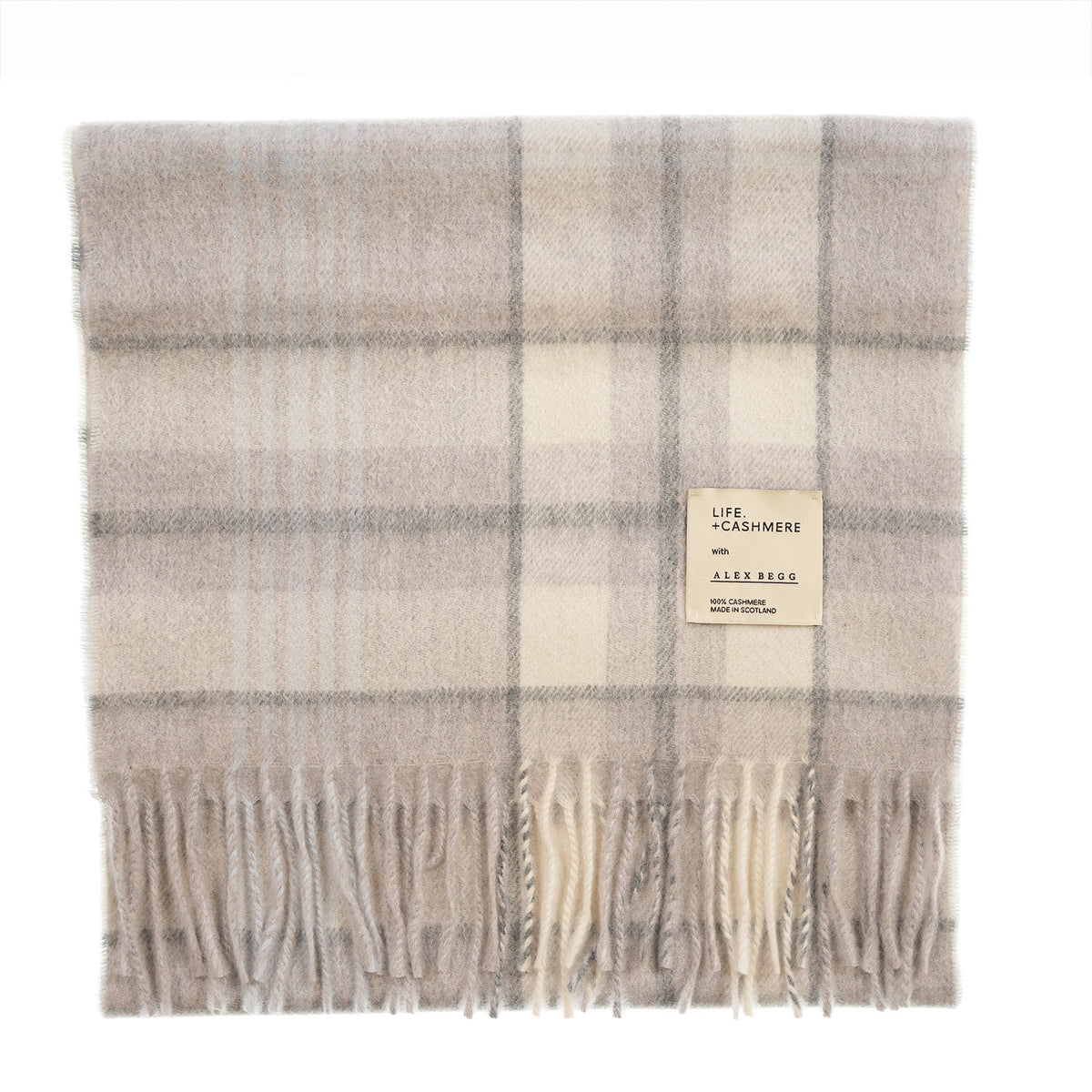 Balmoral 100% Cashmere Woven Scarf Tartan and Checks - Made in Scotland - MORAY CHECK BLUE
