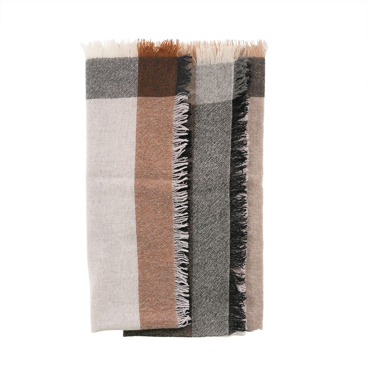 Earthy Block 100% Cashmere Square Scarf - MONOCHROME