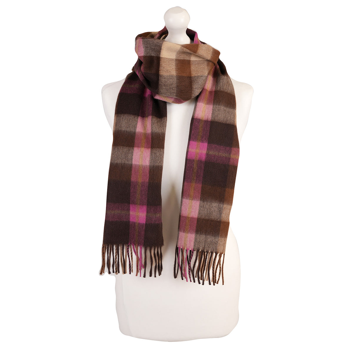 Balmoral 100% Cashmere Woven Scarf Tartan and Checks - Made in Scotland - BROOKE PINK