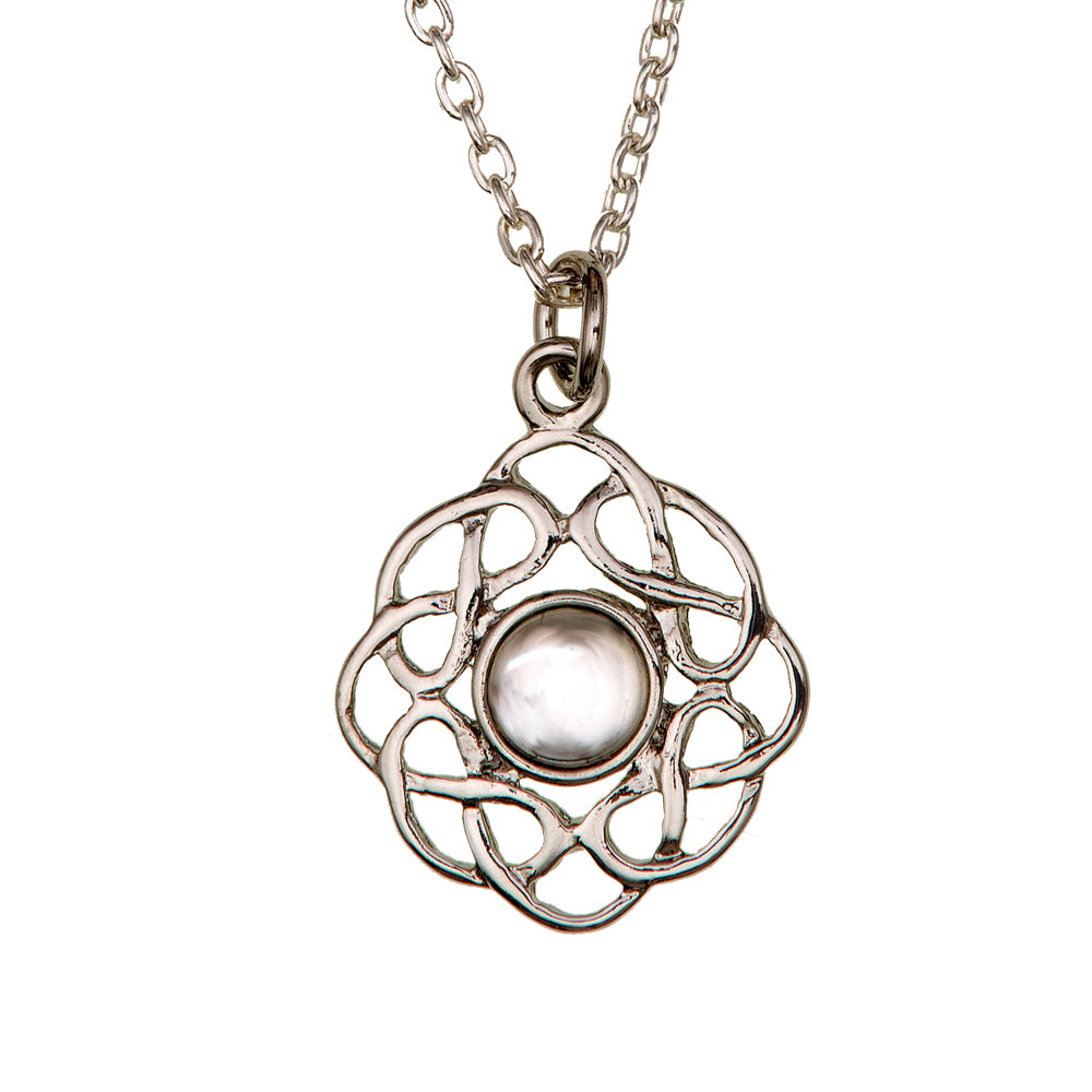 Art Pewter Celtic Birthstone Pendant – Silver-Plated Pewter - Made in Scotland - April (Crystal)