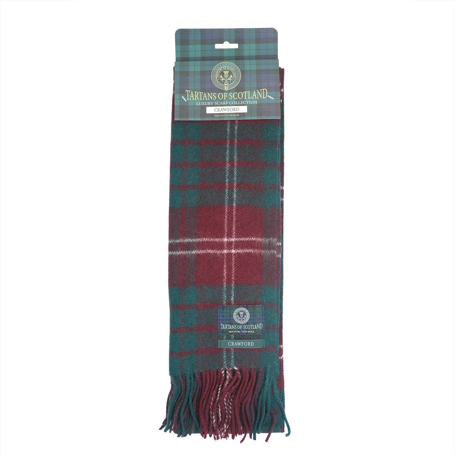 Tartan of Scotland 100% Pure New Wool Clan Scarf - Crawford