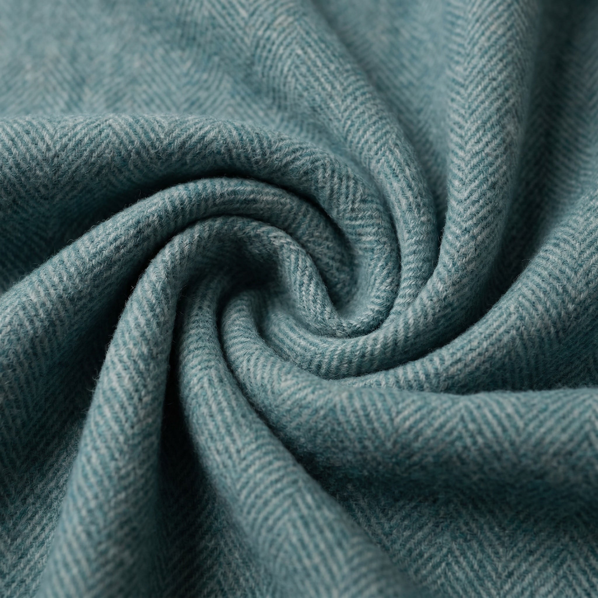 Recycled Wool Herringbone Blanket with Fringe - Soft Warm Throw - TURQUOISE