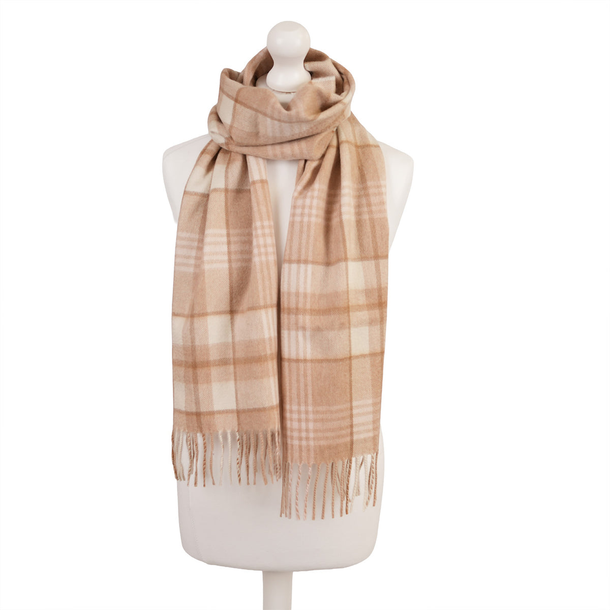 Balmoral 100% Cashmere Woven Scarf Tartan and Checks - Made in Scotland - MORAY CHECK NATURAL