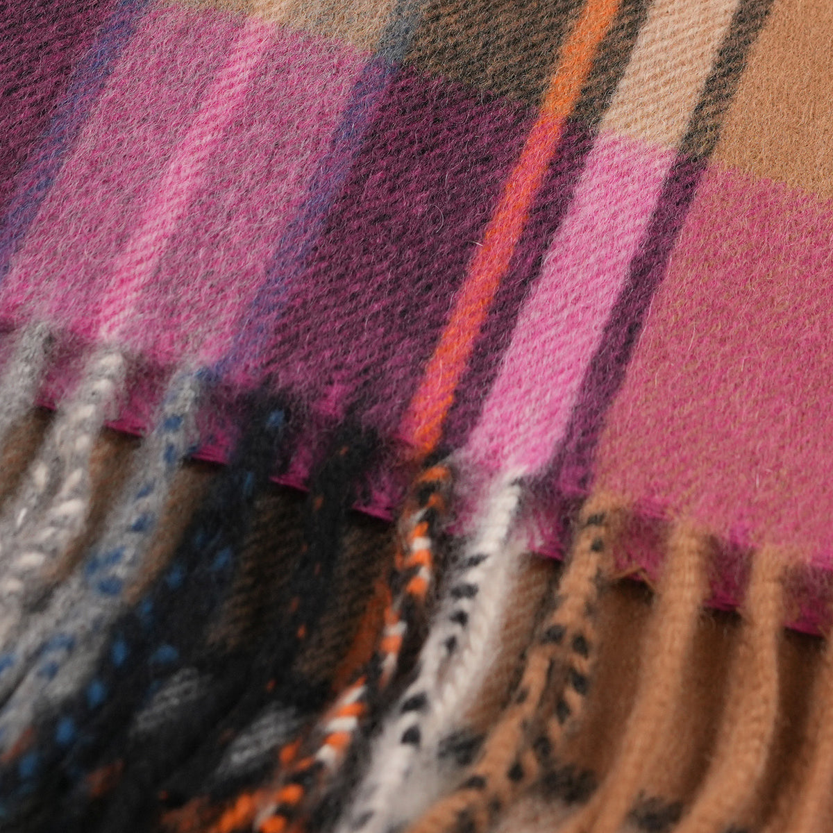 Balmoral 100% Cashmere Woven Scarf Tartan and Checks - Made in Scotland - EXPLODED BRUCE CAMEL